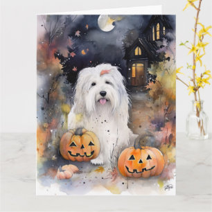 Halloween Old English Sheepdog mit Pumpkins Beängs Karte