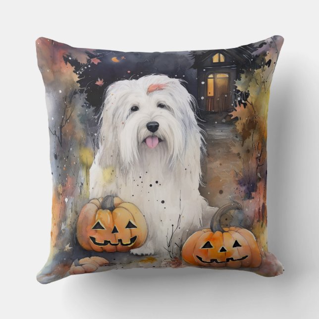 Halloween Old English Sheepdog mit Pumpkins Beängs Kissen (Rückseite)