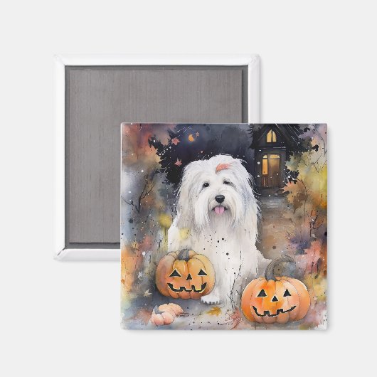 Halloween Old English Sheepdog mit Pumpkins Beängs Magnet (Vorderseite/Rückseite)