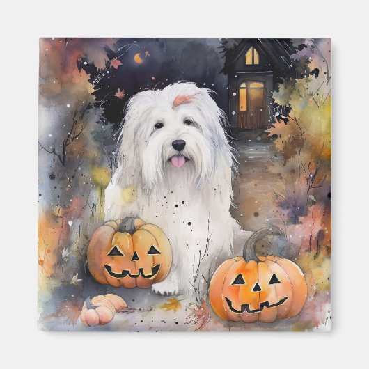 Halloween Old English Sheepdog mit Pumpkins Beängs Magnet (Vorne)