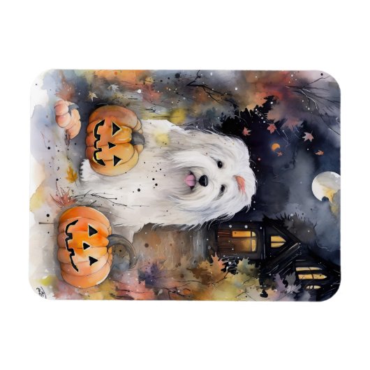 Halloween Old English Sheepdog mit Pumpkins Beängs Magnet (Horizontal)