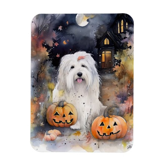 Halloween Old English Sheepdog mit Pumpkins Beängs Magnet (Vertikal)