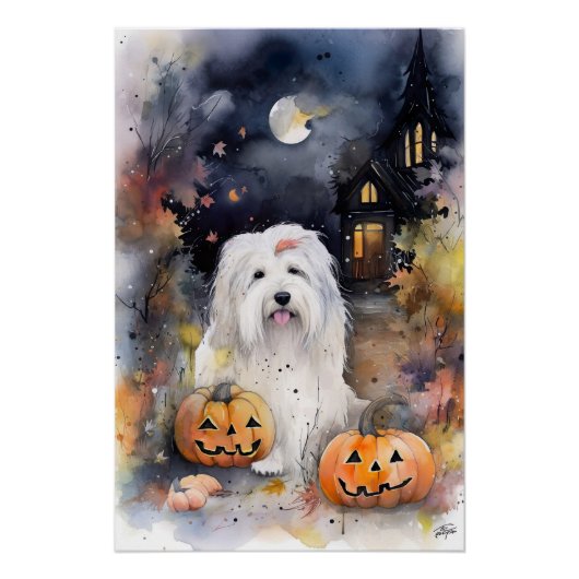 Halloween Old English Sheepdog mit Pumpkins Beängs Poster (Vorderseite)
