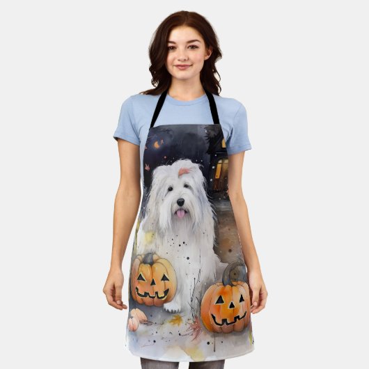Halloween Old English Sheepdog mit Pumpkins Beängs Schürze (Getragen)