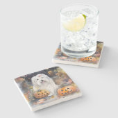 Halloween Old English Sheepdog mit Pumpkins Beängs Steinuntersetzer (Seitenansicht)