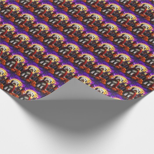 Halloween Old English Sheepdog Vampire Pumpkins Geschenkpapier (Ecke)