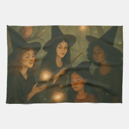 Halloween Ölgemälde im Wald Geschirrtuch (Horizontal)