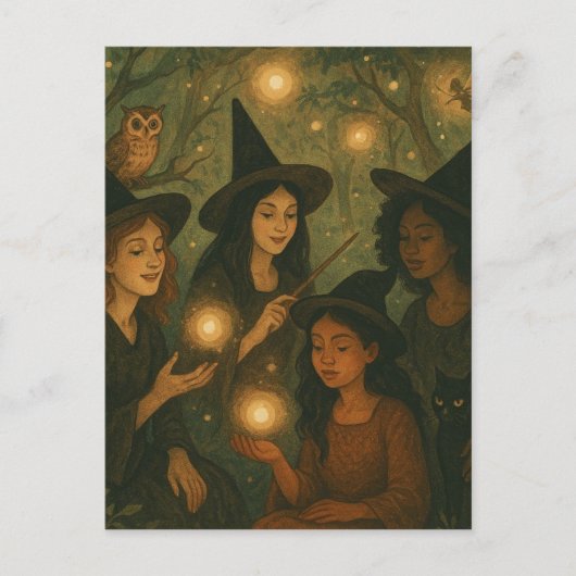 Halloween Ölgemälde im Wald Postkarte (Vorderseite)