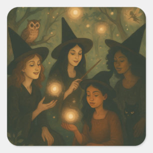 Halloween Ölgemälde im Wald Quadratischer Aufkleber
