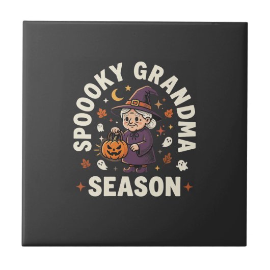 Halloween-Oma-Magie Fliese (Vorderseite)