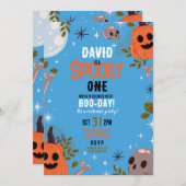 Halloween ONE Boys Blue Party Pumpkin 1. Einladung (Vorne/Hinten)