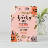 Halloween ONE Girls Party Pumpkin 1. Geburtstag Einladung (Stehend Vorderseite)