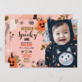 Halloween ONE Girls Party Pumpkin Foto Einladung (Vorne/Hinten)