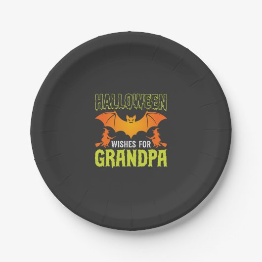 Halloween Opa Fledermaus Hexe Wünsche Pappteller (Vorderseite)