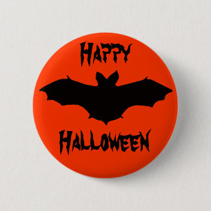 Halloween Orange Black Bat Button