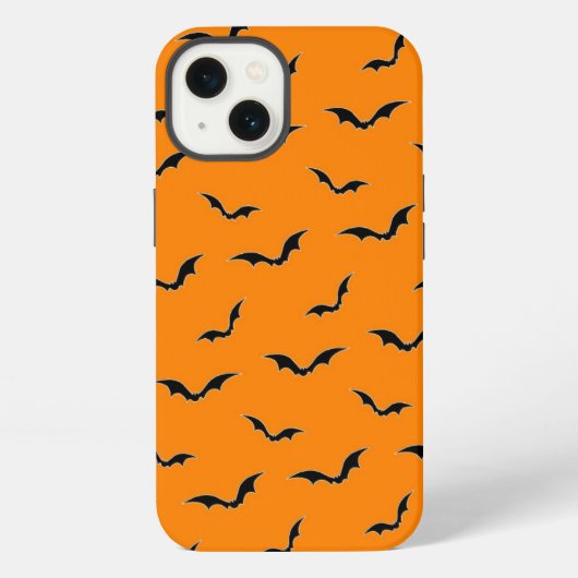 Halloween Orange & Black Bats Flying Pattern iPhone Hülle (Rückseite)