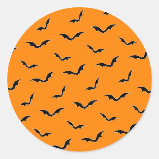 Halloween Orange & Black Bats Flying Pattern Runder Aufkleber (Vorderseite)