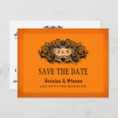 Halloween Orange & Black Bold Save the Date Ankündigungspostkarte (Vorne/Hinten)