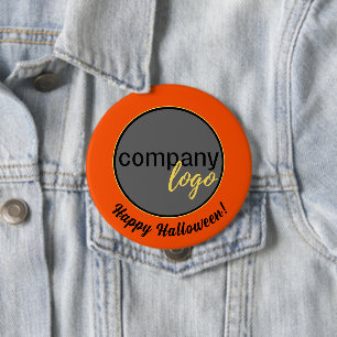 HALLOWEEN ORANGE BLACK BUSINESS LOGO COMPANY BUTTON