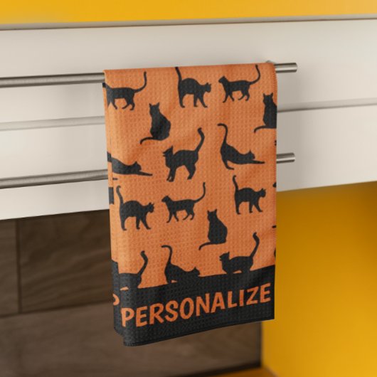 Halloween Orange Black Cat Geschirrtuch