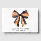 Halloween Orange Black Coquette Bow Babydusche Gästebuch (Vorderseite)