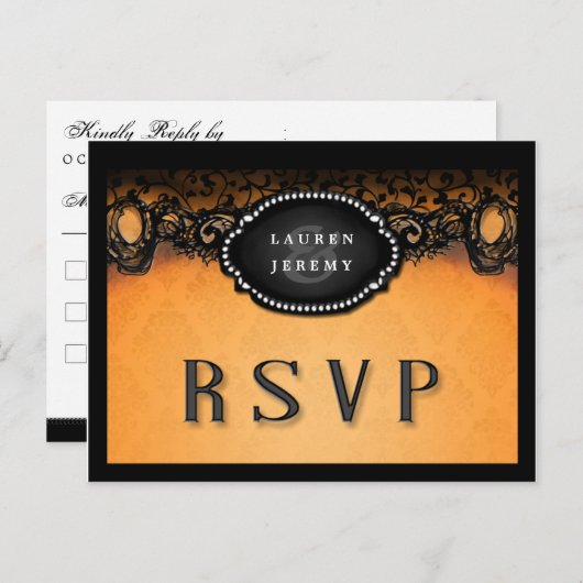 Halloween Orange & Black Elegant Matching UAWG Einladungspostkarte (Vorne/Hinten)