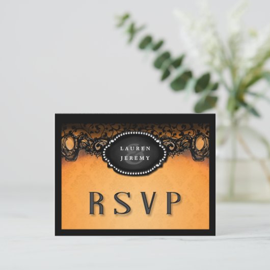 Halloween Orange & Black Elegant Matching UAWG Einladungspostkarte (Stehend Vorderseite)