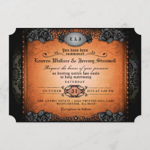 Halloween Orange Black Gothic Wedding REZEPTION Einladung