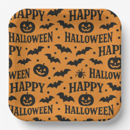 Halloween Orange & Black Jack-O-Lanterns Bats Pappteller