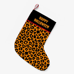 Halloween Orange Black Leopard Print Gemustert Kleiner Weihnachtsstrumpf