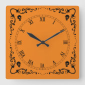 Halloween Orange & Black Magic Border Quadratische Wanduhr (Vorderseite)