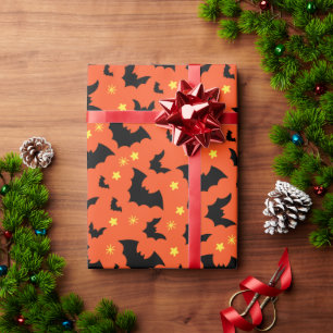 Halloween Orange Black Minimal Muster Geschenkpapier