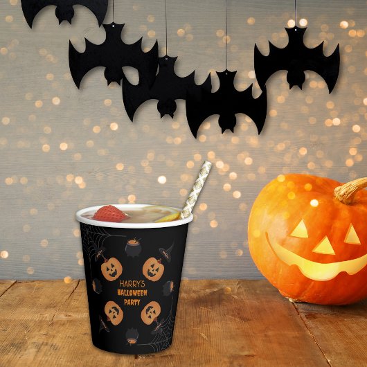 Halloween Orange & Black Personalisiert Paper Plat Pappbecher