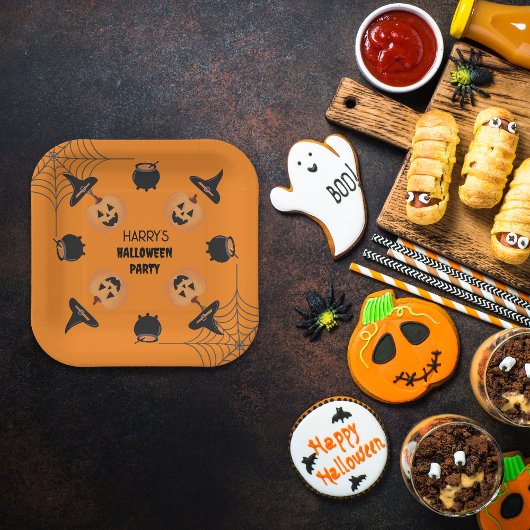 Halloween Orange & Black Personalisiert Paper Plat Pappteller