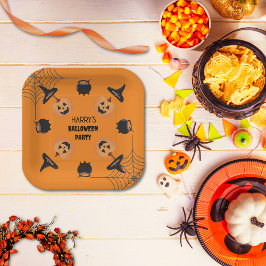 Halloween Orange & Black Personalisiert Paper Plat Pappteller