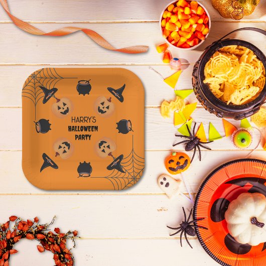 Halloween Orange & Black Personalisiert Paper Plat Pappteller