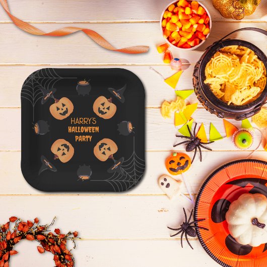 Halloween Orange & Black Personalisiert Paper Plat Pappteller