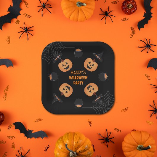 Halloween Orange & Black Personalisiert Paper Plat Pappteller