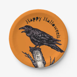 Halloween Orange Black Raven Crow datiert gotisch Pappteller