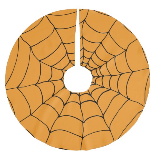 Halloween Orange Black Spiders Webkobwebseiten Polyester Weihnachtsbaumdecke (Vorderseite)