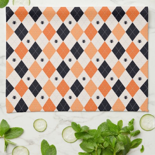 Halloween Orange & Black Spiding Raute Muster Geschirrtuch (Gefaltet)