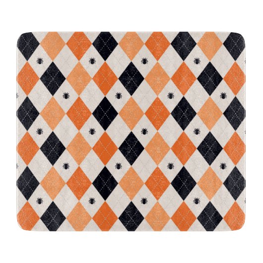 Halloween Orange & Black Spiding Raute Muster Schneidebrett (Vorderseite)