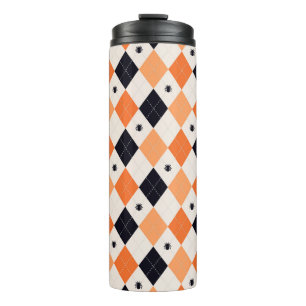 Halloween Orange & Black Spiding Raute Muster Thermosbecher