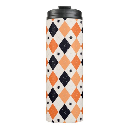 Halloween Orange & Black Spiding Raute Muster Thermosbecher (Vorderseite)