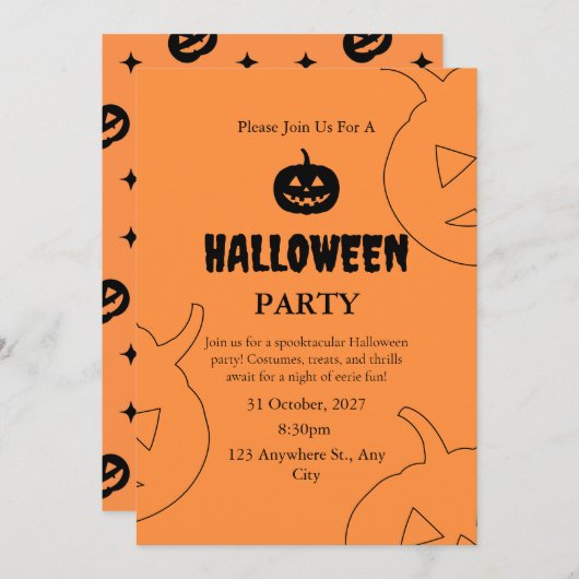 Halloween Orange Black Spooky Pumpkin Hexe Einladung (Vorne/Hinten)