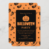 Halloween Orange Black Spooky Pumpkin Hexe Einladung (Vorne/Hinten)