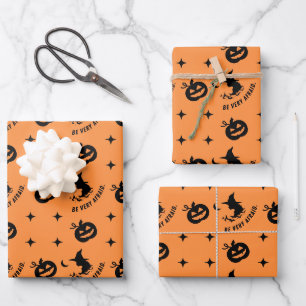 Halloween Orange Black Spooky Pumpkin Hexe Geschenkpapier Set