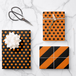 Halloween Orange Black Stripes & Polka Dots Party Geschenkpapier Set