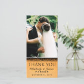 Halloween Orange & Black Wedding Foto Vielen Dank Dankeskarte (Stehend Vorderseite)