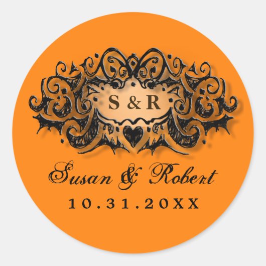 Halloween Orange Black Wedding Round Label Namen Runder Aufkleber (Vorderseite)